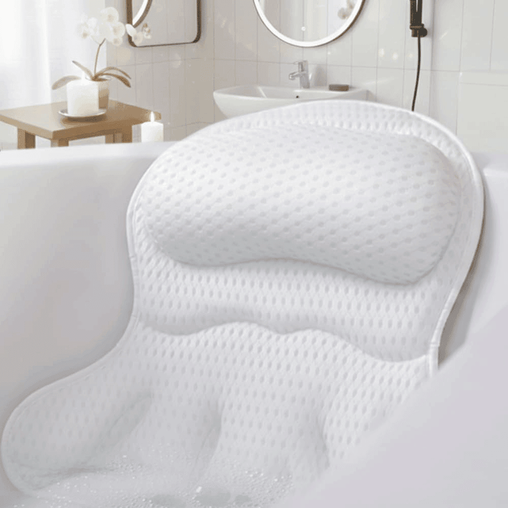Rynex Bath Pillow for Tub — Ergonomic Luxury with 6 Suction Cups(White)